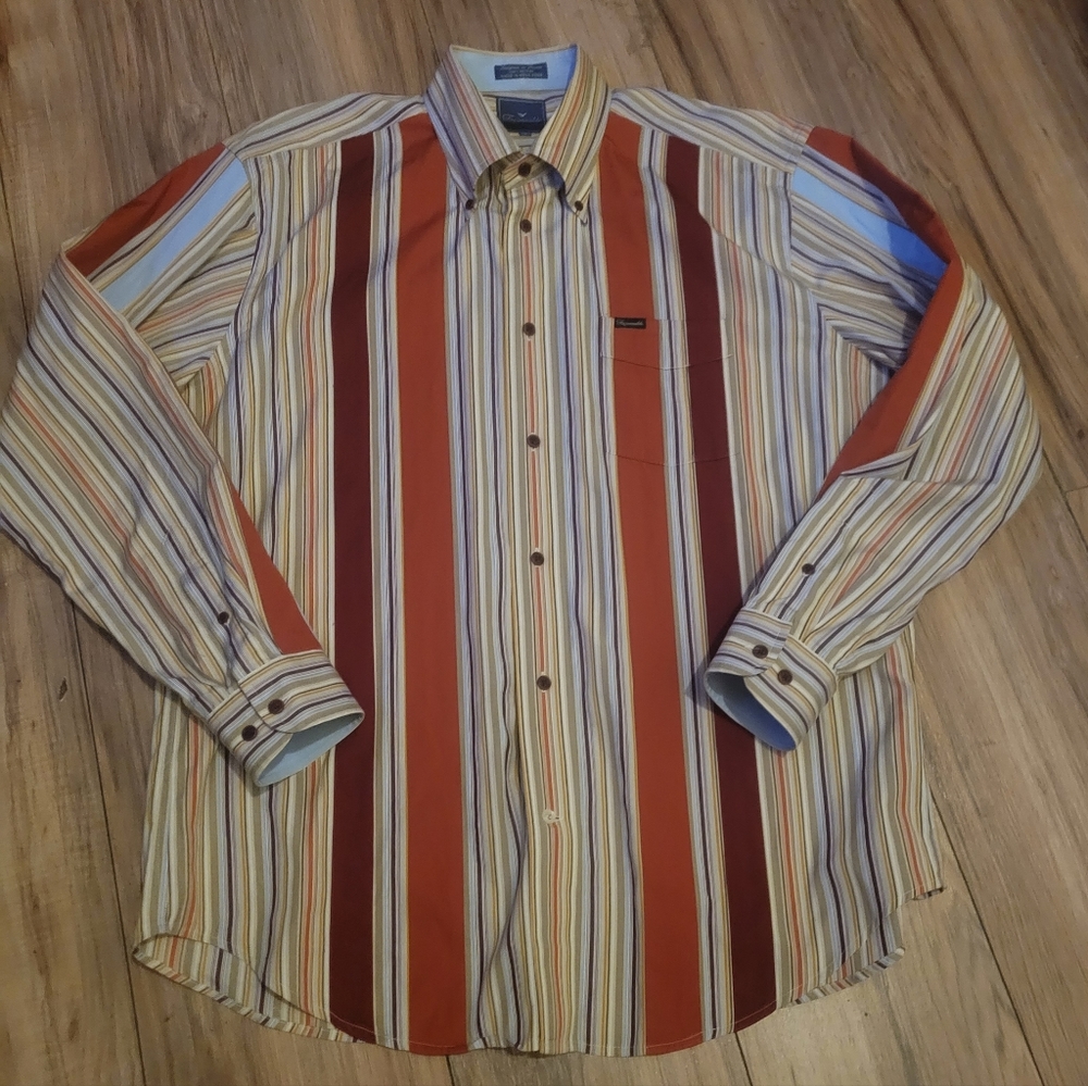 Faconnable Striped Button Down Shirt Mens Size L